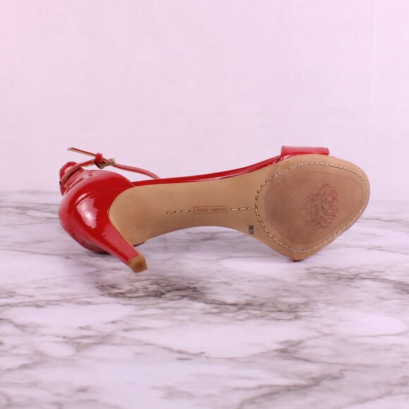Vince Camuto Red Patent Leather Ankle Strap Heels Sandals Sz 9 Open Toe Stiletto - Picture 6 of 8
